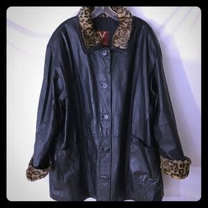 💖vintage Leather and faux fur Venezia car coat💖
